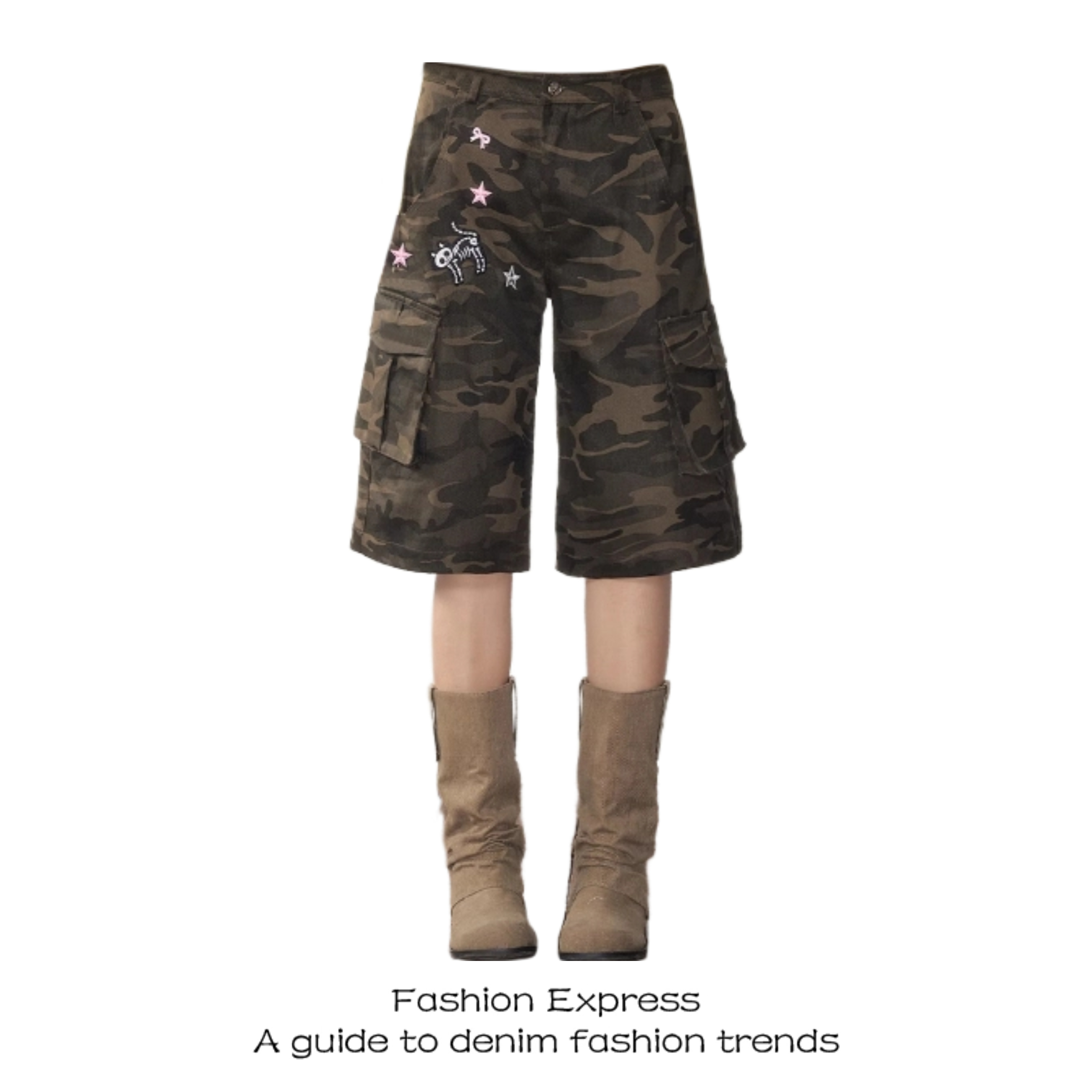 Women's Camouflage Cargo Pants - Summer 2025 Sweet Cool Unisex Design, High-End Multi-Pocket Style, Casual Five-Point Silhouette