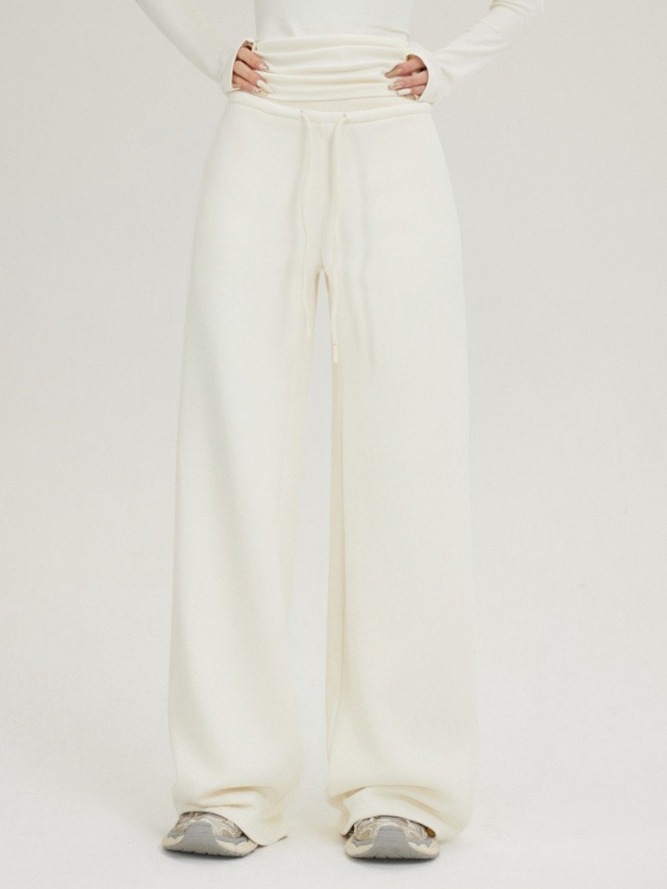 Women's Casual Wide-Leg Fleece Sweatpants with Drawstring - Cozy Autumn and Winter Long Pants for Comfort and Style