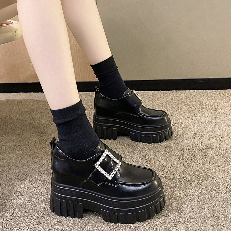 Women's English-Style Patent Leather Loafers 2024 Spring Thick-Soled Shoes for Petite Women with Height Increase