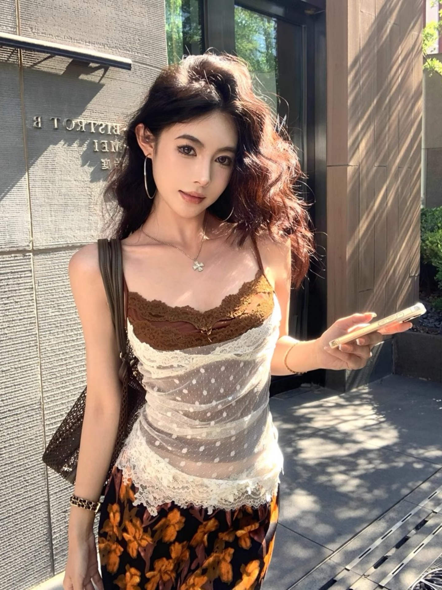 Women’s Floral Chiffon Skirt Set with Lace Camisole - Summer Outfit, Elegant Two-Piece Style for Casual or Dressy Occasions