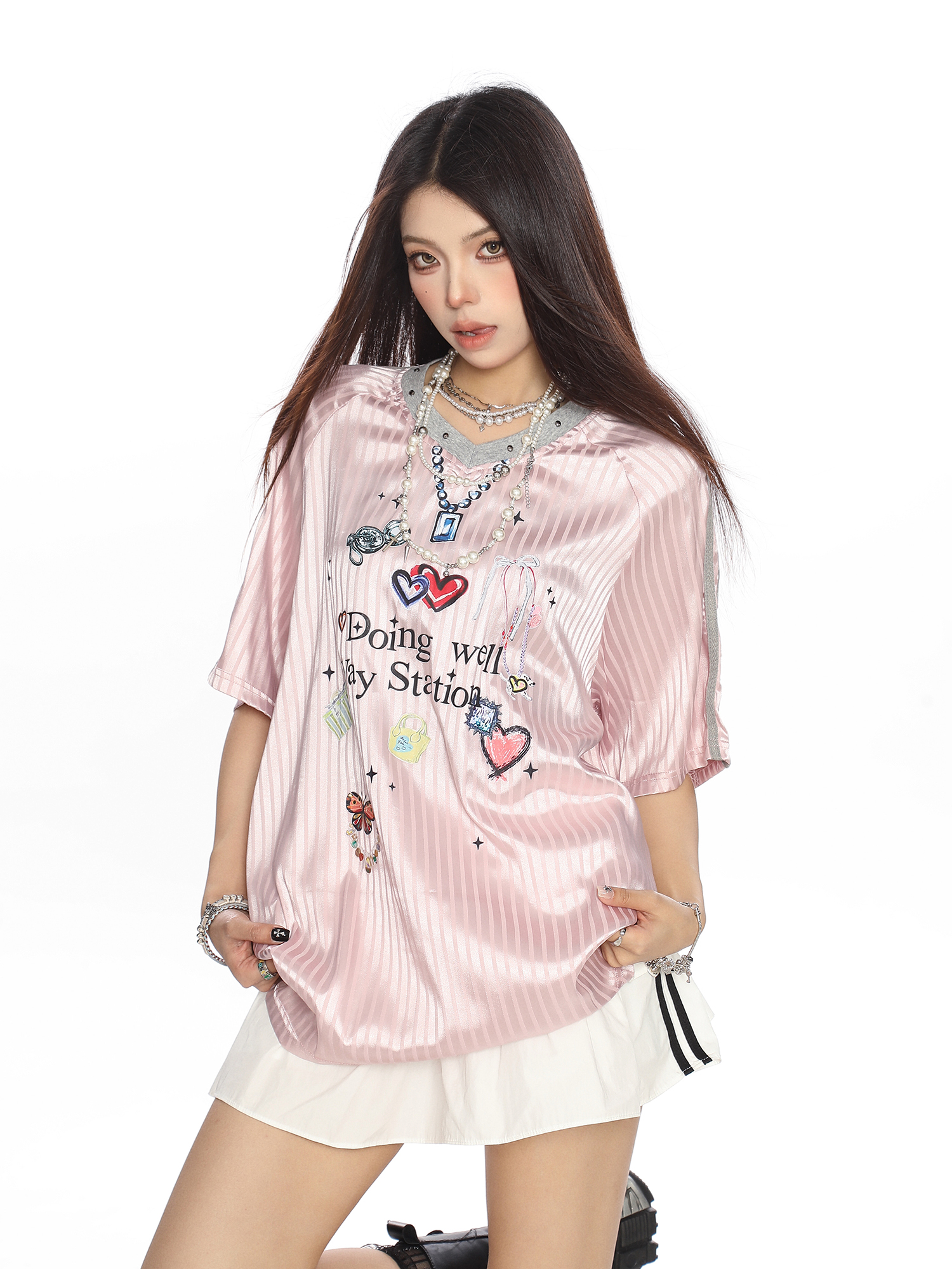 Women’s Graffiti Striped Short Sleeve T-Shirt - Summer Cool Sports Style, Unique Loose Fit for Y2K and 90s Inspired Looks