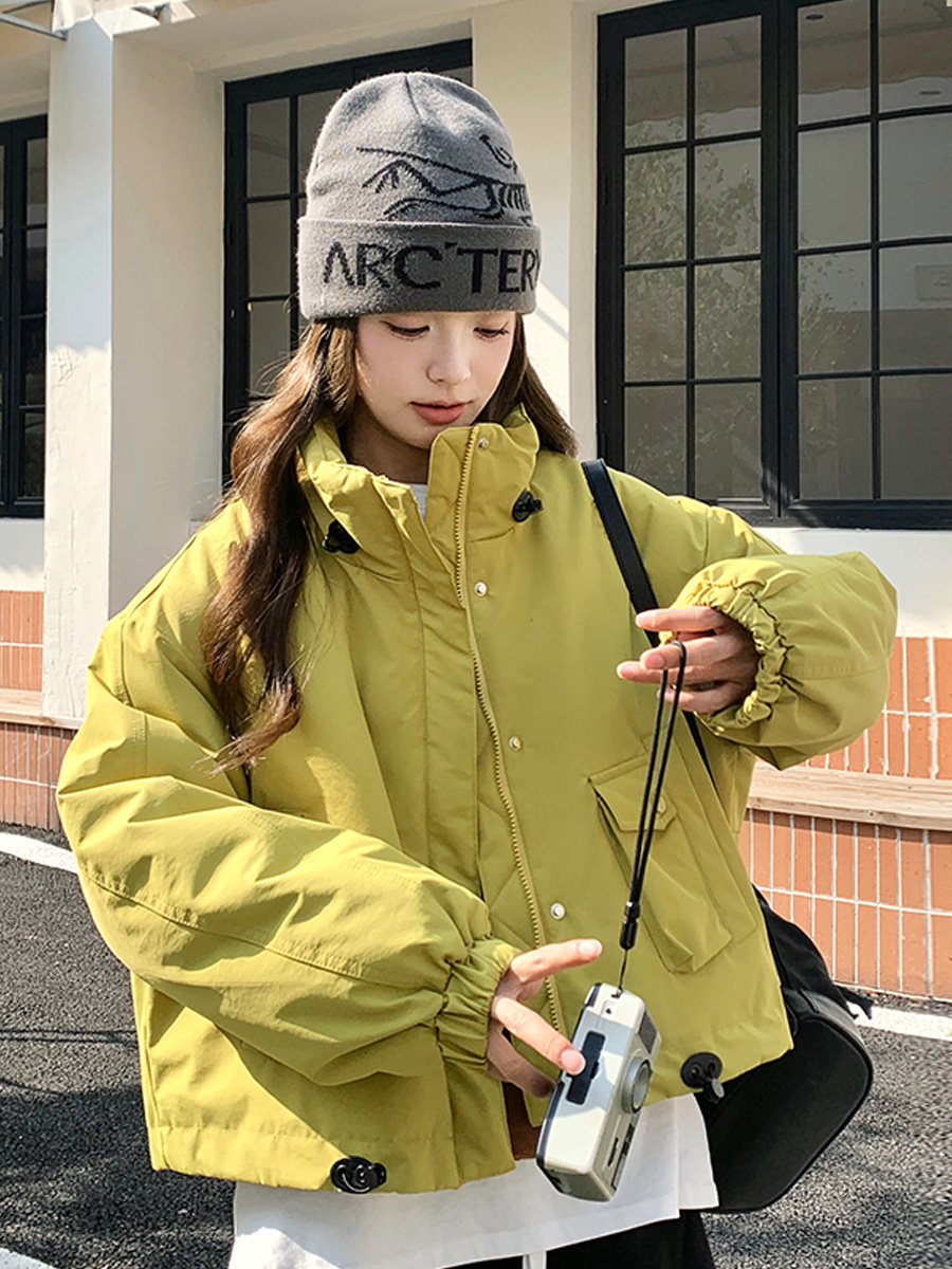 Women's Green Outdoor Work Parka Down Jacket - 2024 Winter Korean-Style Thick Short Coat for Petite Sizes