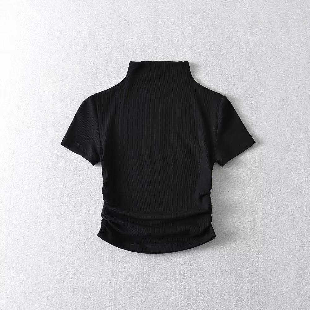 Women's Half High Neck Stretch Slim Fit Short Sleeve Jazz Crop Top - Summer 90s Inspired Fashion