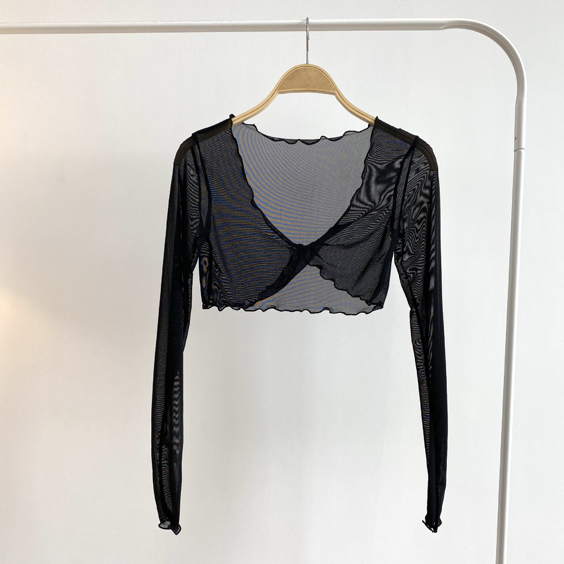 Women's Jazz Dance Cropped Top - Sexy Summer Solid Color with Ruffled Edge & Cross Mesh Cover-Up, Ideal for Y2K and Festival Fashion
