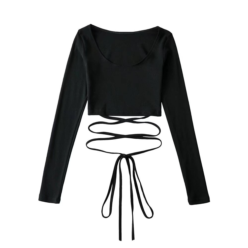 Women's Jazz-Style Tie-Up Long Sleeve T-Shirt - Unique Design for Dancing, Instagram-Worthy Fashion Top