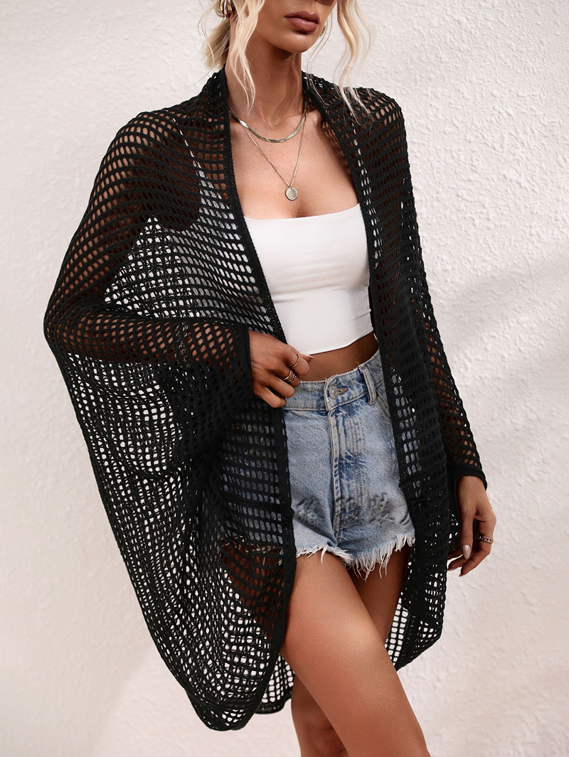 Women's Knitted Bikini Cover-Up Cardigan Shawl - Hollow Beach Seaside Sun Protection for European and American Vacations