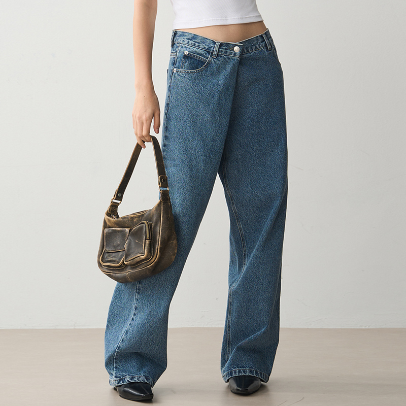 Women's Loose Wide-Leg Denim Pants with Slant Pockets - Casual Straight Fit, 2024 Trendy Fashion for Effortless Style