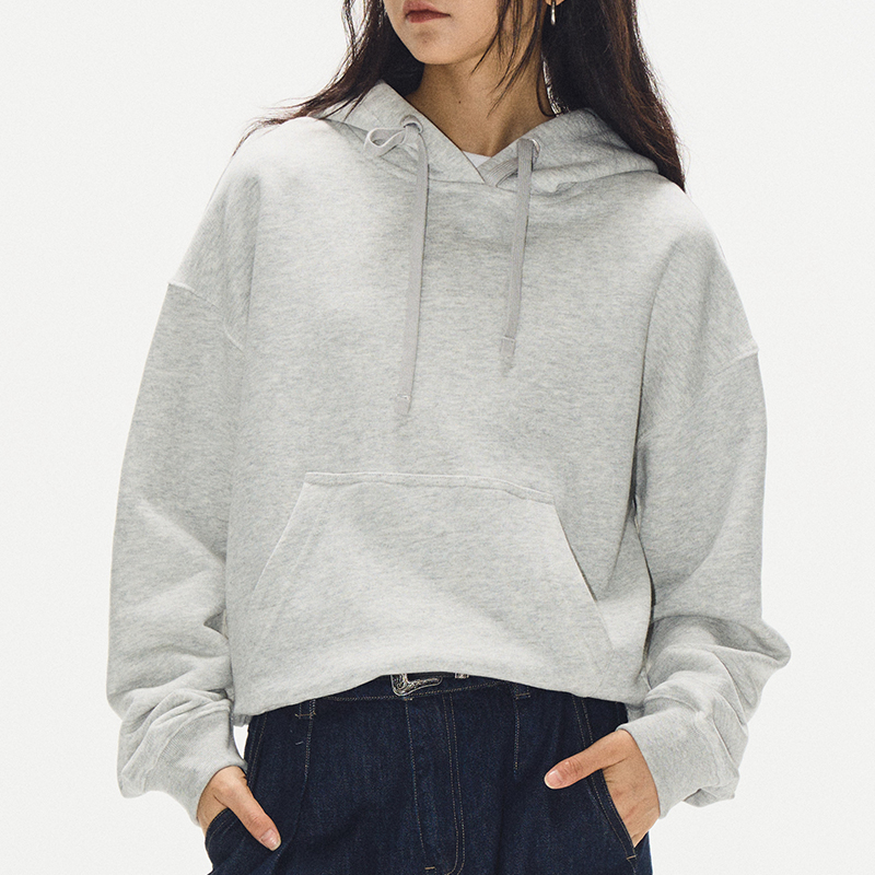 Women's Minimalist Gray Hoodie - 2024 Autumn Winter Loose Fleece Hooded Sweatshirt for Casual Versatile Style