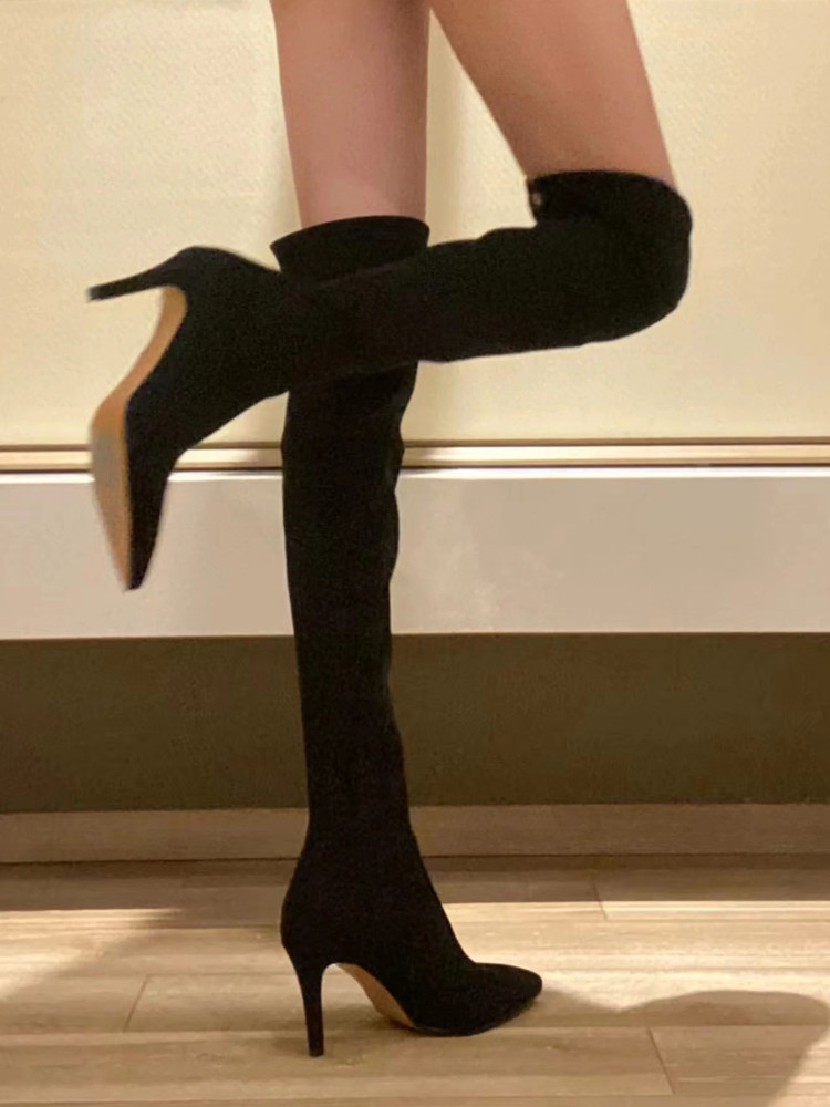 Women's Over-the-Knee Slim Fit Stretch Boots with Pointed Toe for Autumn Winter 2023 Fashion