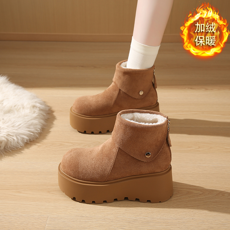 Women's Platform Thick-Soled Waterproof Snow Boots, 2024 Winter Warm Cotton Short Boots with Plush Lining