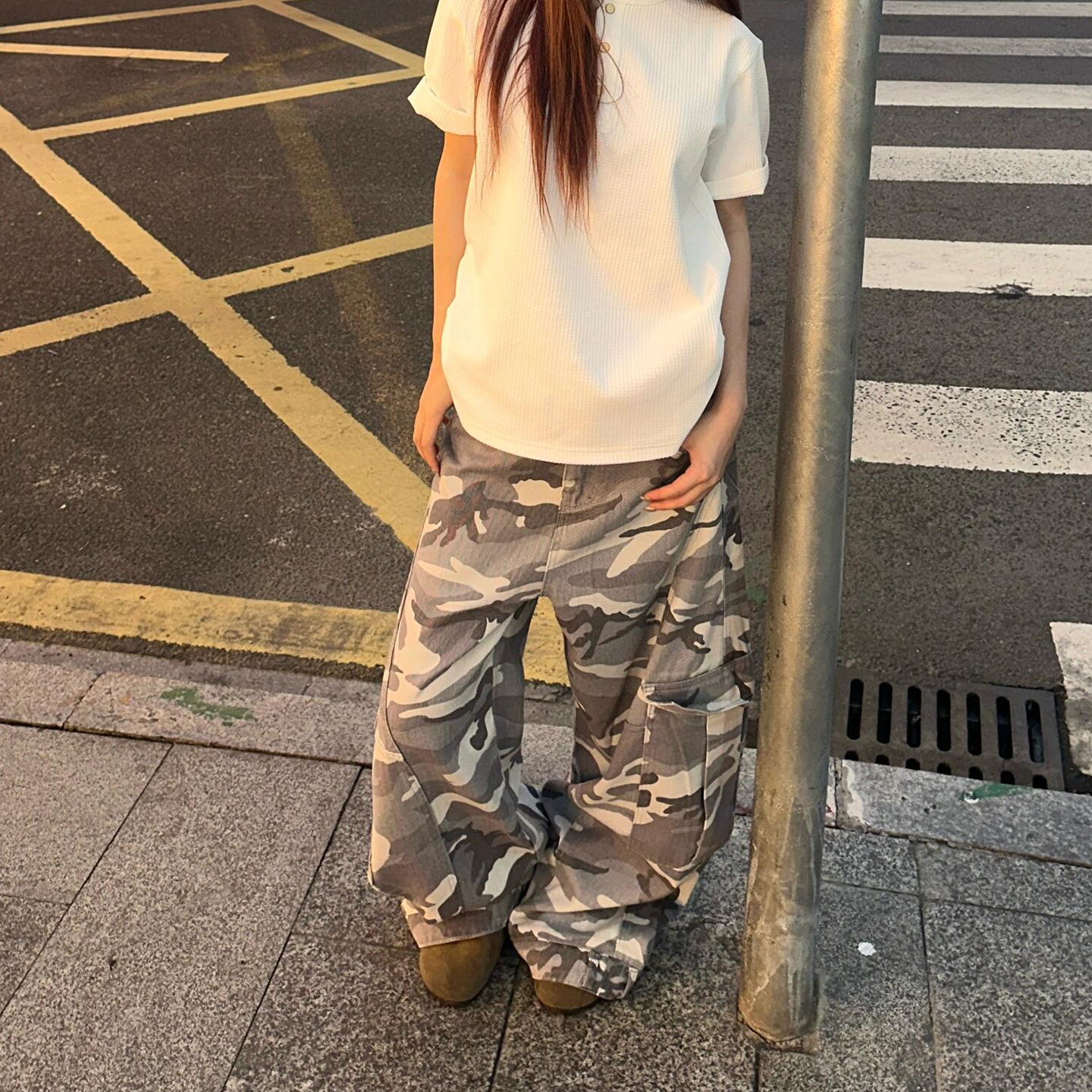 Women’s Retro Camouflage Work Pants - Eccentric Loose Straight Wide-Leg Design for Casual Versatile Style