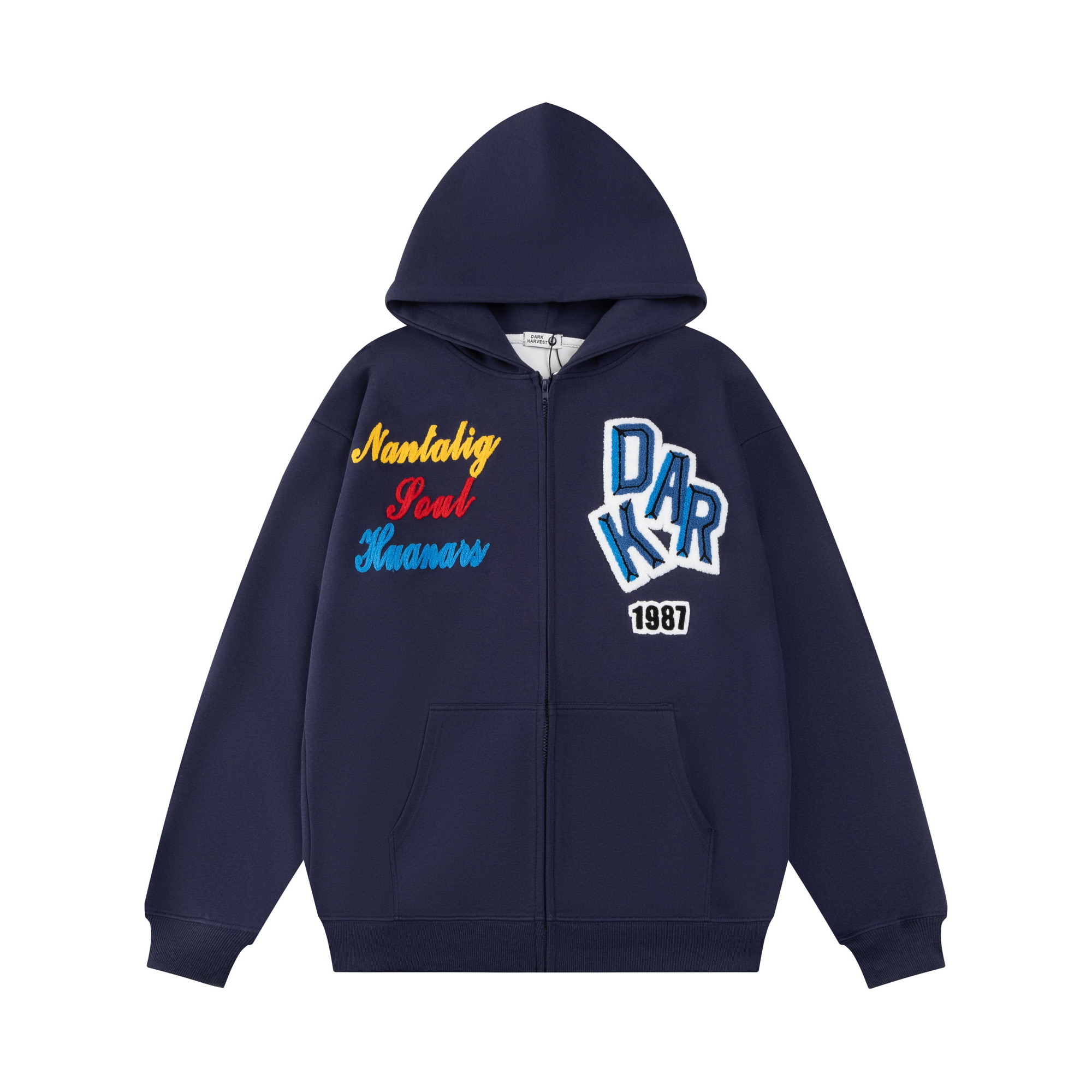 Women's Retro Flocked Embroidered Letter Hoodie - American Style Zipper Cardigan for Spring Fashion