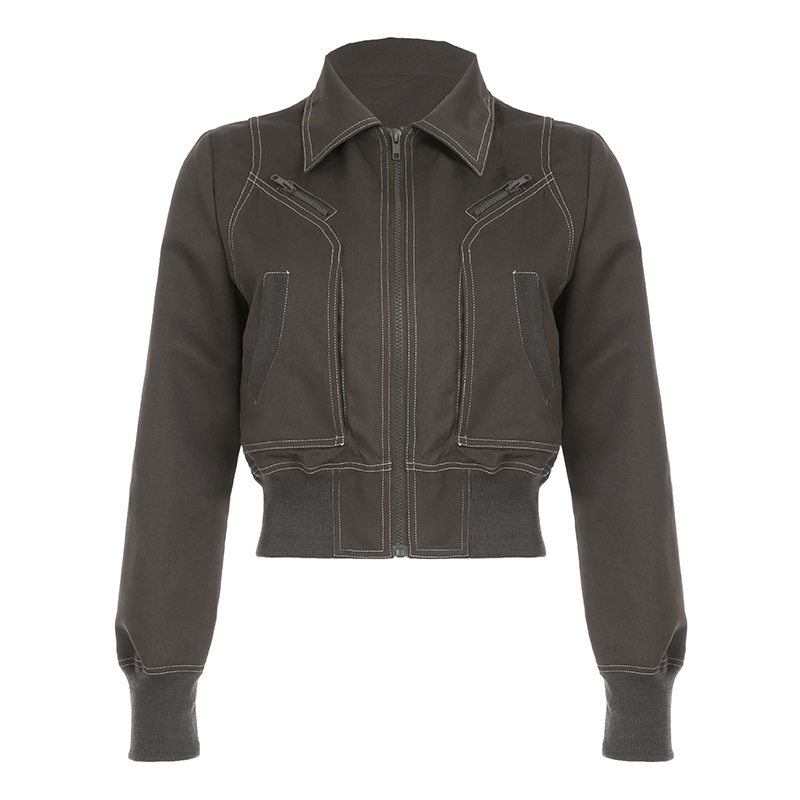 Women’s Retro Lapel Zipper Cardigan Jacket - Stylish Waist-Defining Short Coat for Autumn 2024, Versatile Street Fashion
