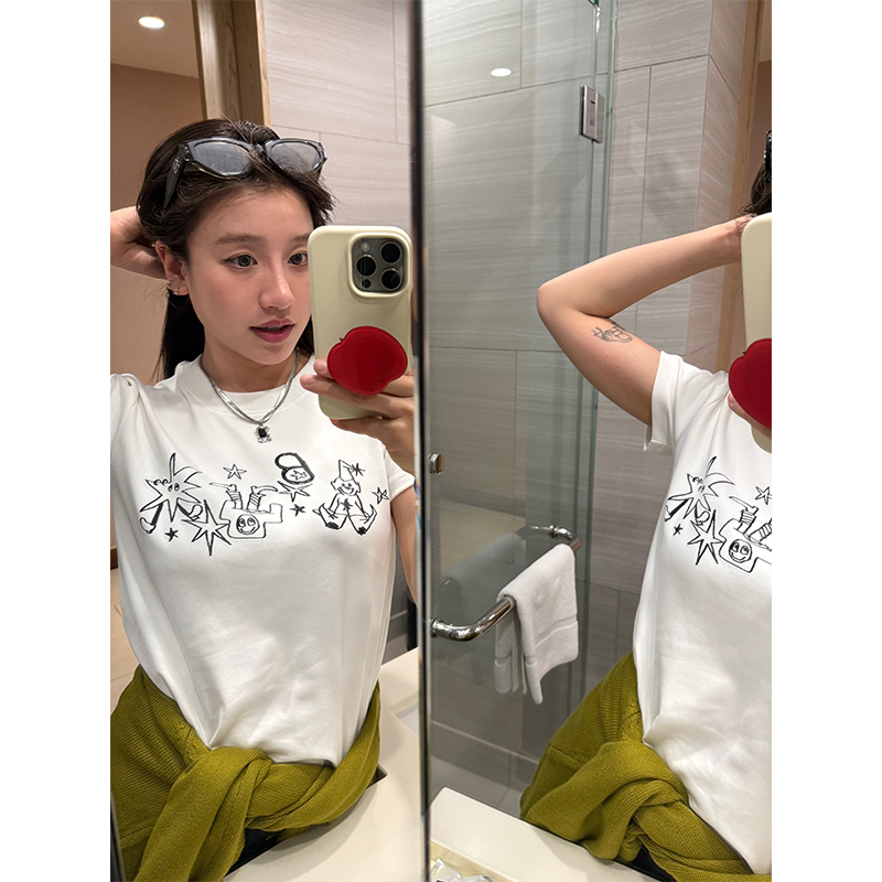 Women's Round Neck Printed Short Sleeve T-Shirt - Casual Loose Fit Summer Top, Versatile Style for Everyday Wear