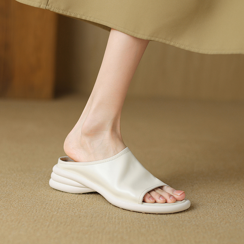 Women's Super Soft Sheepskin Open-Toe Chunky Heel Slide-On Sandals - Casual Summer 2024 Slippers