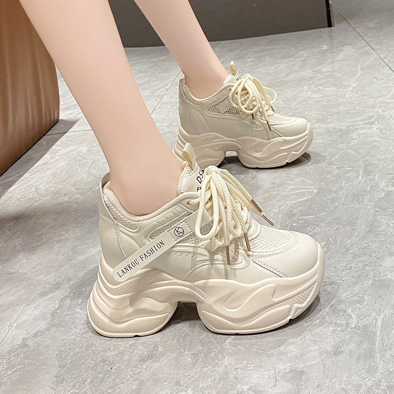 Women's Thick-Soled Dad Shoes, 9cm Platform, Breathable Spring 2023 Style, Trendy Small Size White Sneakers