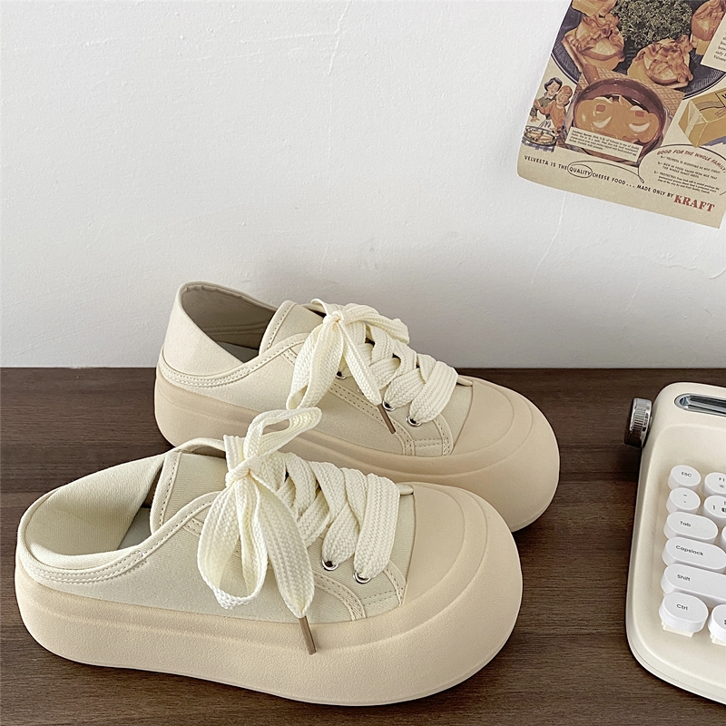 Women's Two-Way Thick-Soled Height-Increasing Canvas Shoes - Spring 2025 Versatile Ugly Cute Big-Head Little White Shoes