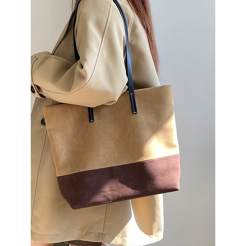 Women's Vintage Color Block Tote Bag - Large Capacity Shoulder Handbag for Commuting - Versatile Korean Style Fashion