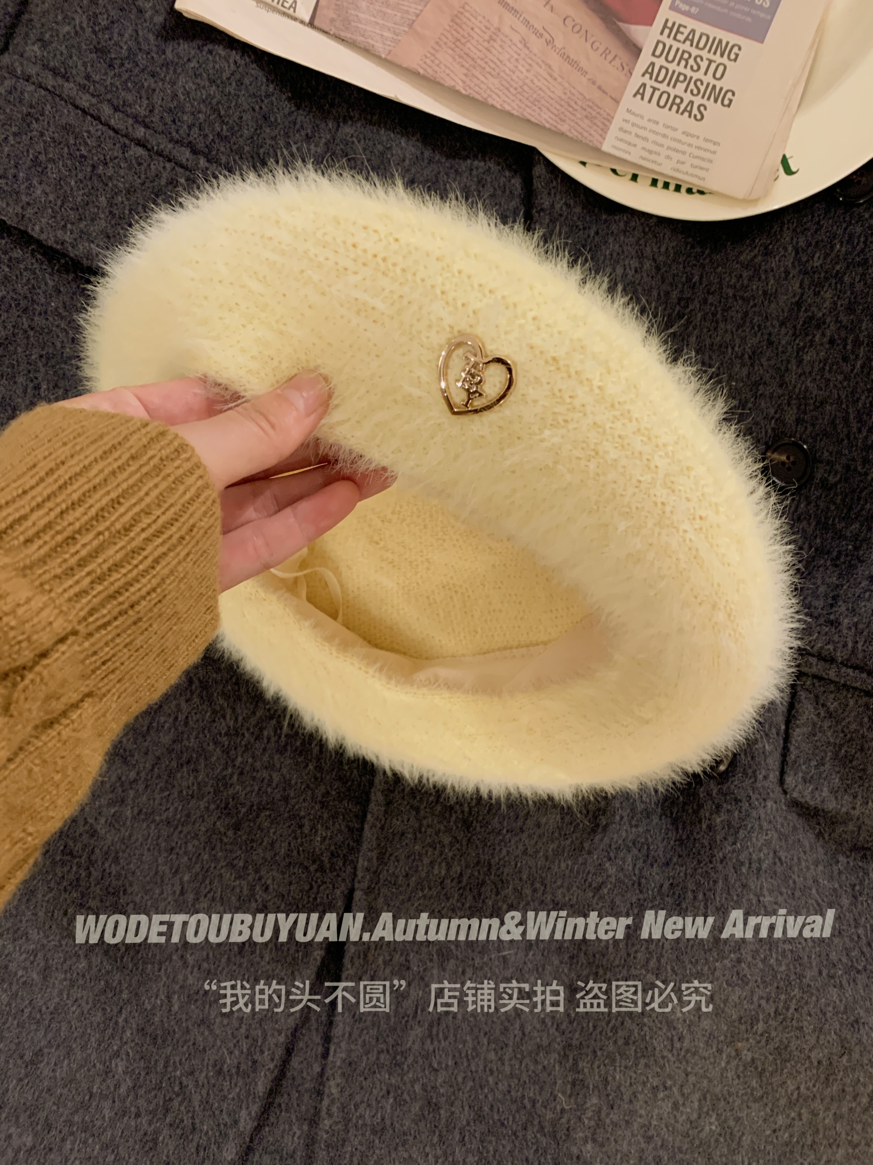 Yellow Beret for Women - Original Autumn/Winter Style, Large Head Circumference, Versatile Painter's Hat, Face-Slimming Design