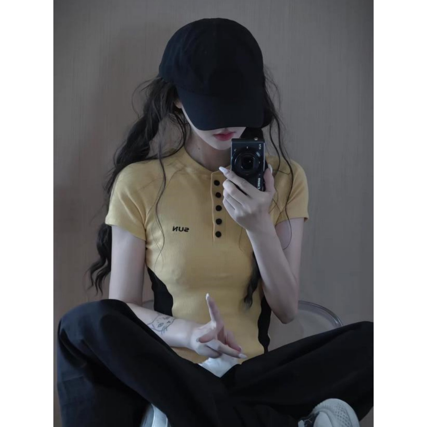 Yellow One-Shoulder Short Sleeve T-Shirt for Women - Spicy Girl Style Slim Fit Summer 2025 Top